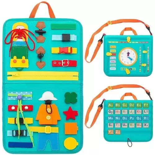 Busy Board, 27 in 1 Montessori Toys for Toddlers Preschool Autistic Travel Educational Toys Learning Basic Dress Skills Sensory Toys for 1 2 3 4 Year Old Boys Girls Birthday for Kids