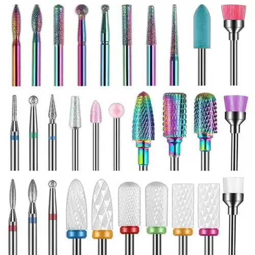 30Pcs Nail Drill Bits,3/32 Inch Ceramic Drill Bits for Nails Sets Acrylic, Diamond Cuticle Efile Carbide Remover Bits for Home Salon Acrylic Gel Nail Manicure Pedicure Tools(Come with 3 Cases)