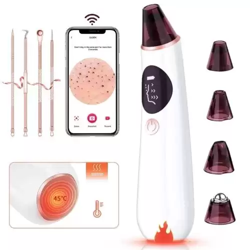 Blackhead-Remover-Pore-Vacuum - Acne Extractor Pore Vacuum Hot Compress WiFi Visible Facial Pore Cleanser with HD Camera with 3 Adjustable Strength Power and 4 Probes USB Rechargeable