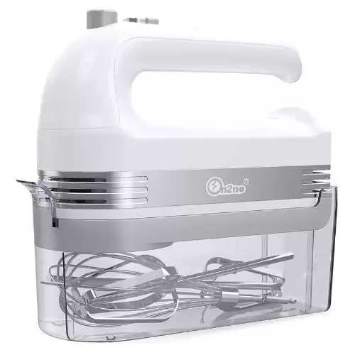 Hand Mixer Electric, 300W Power handheld Mixer Mini for Baking Cake Egg Cream Food Beaters Whisk, with Snap-On Storage Case, White, 5 Speed