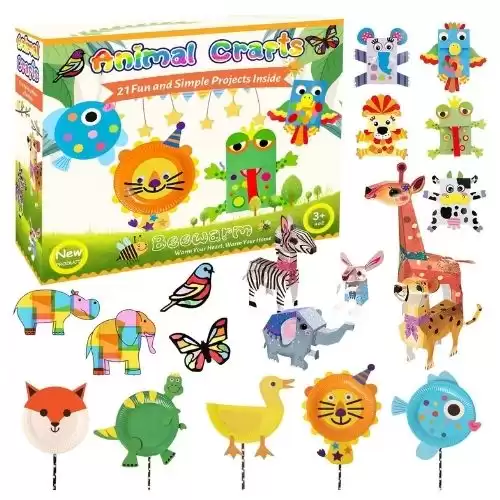 Beewarm Arts and Crafts for Kids Ages 3-8, 21 Fun Toddler Crafts Box - Preschool Crafts Kit Animals for Kids Ages 3-5 2-4