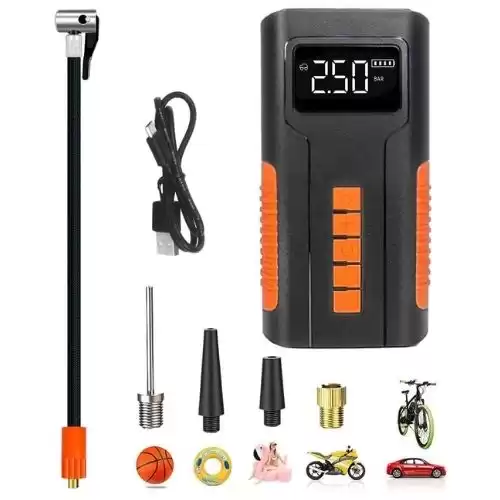 HLNIAO Portable Tire Inflator, 150 PSI Mini Air Compressor Tire Pump, Built-in 6000mAh Rechargeable Battery, Digital LCD Pressure Gauge, Portable LED Flashlight, Auto Work for Cars Bikes Balls