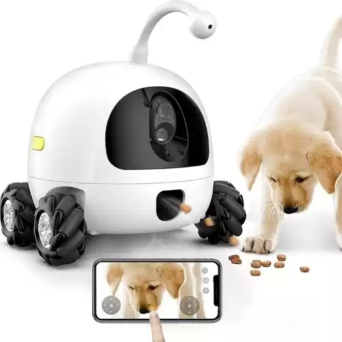 obexx Smart Pet Camera, Smart Companion Robot for Pets, Dog Treat Dispenser, Movable 1080P Full HD WiFi pet Camera Night Vision, 2way Video via Smart Phone App (2.4G WiFi ONLY) White