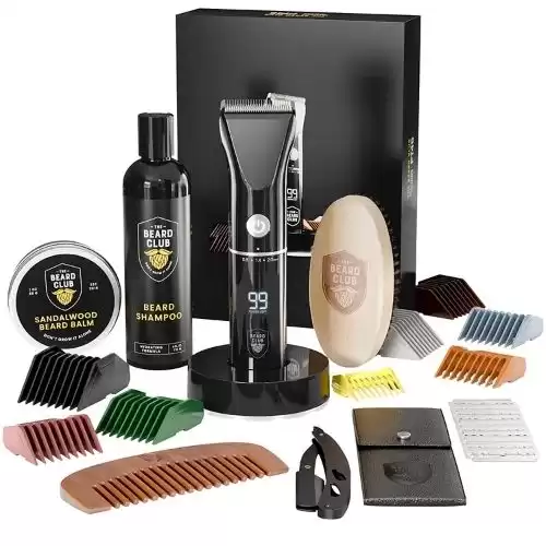 The Beard Club | PT45 Trimmer & Premium Beard Care Grooming Gift Kit | Cordless Beard Trimmer, Straight Edge Razor, Beard Shampoo, Beard Brush, Beard Comb and Sandalwood Balm