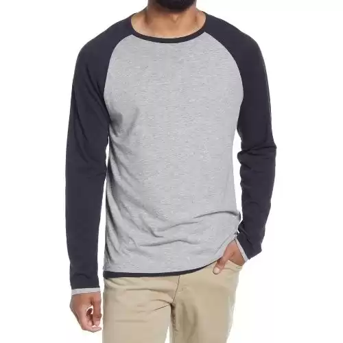 VINCE Regular Fit Double Layer Baseball Crewneck Shirt