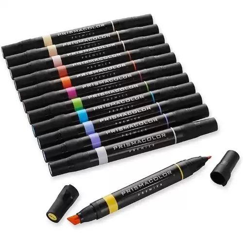 Prismacolor 1759444 Premier Double-Ended Art Markers, Fine and Chisel Tip, Manga Colors, 12-Count