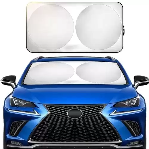 NARUNDREN Titanium Silver Reflective Polyester Blocking UV Heat and Sun Foldable Sun Shield Keeps Your Vehicle Cool (Large-63