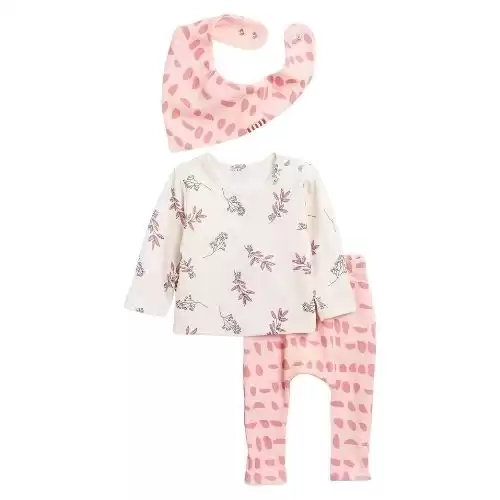 SOOKIBABY Petals Long Sleeve T-Shirt, Pants, & Bib Set