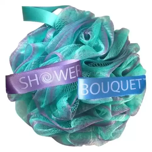 Loofah Bath-Sponge Swirl-Set-XL-75g by Shower Bouquet: Extra-Large Mesh Pouf (4 Pack Color Swirls) Luffa Loofa Loufa Puff Scrubber - Big Full Lather Cleanse, Exfoliate with Beauty Bathing Accessories