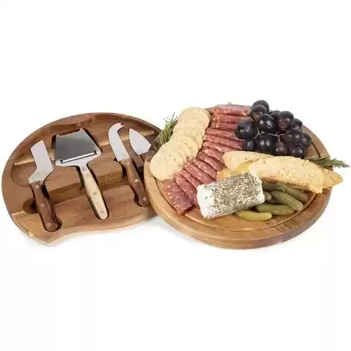 TOSCANA - a Picnic Time Brand Circo Acacia Wood Cheese Board Set with Cheese Tools