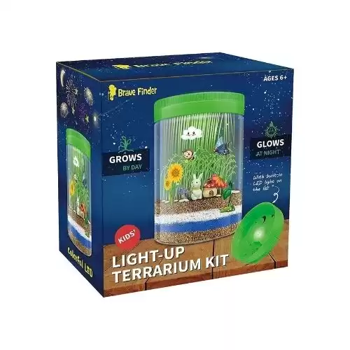 Light up Terrarium Kit for Kids with Colorful LED on Lid - Kids Birthday Educational Gifts for Boys & Girls Mini Garden in a Jar Great Science Kits - Gardening Gifts for Children - Kids Toys