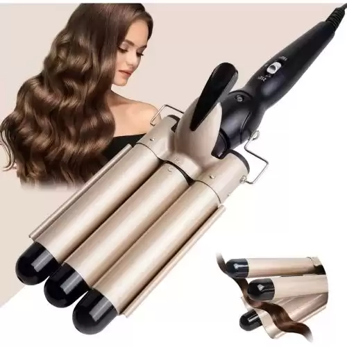 3 Barrel Curling Iron Wand - Dual Voltage Temperature Adjustable 25mm Hair Crimper,1 Inch Ceramic Tourmaline Triple Barrels,Hair Waving Styling Tools