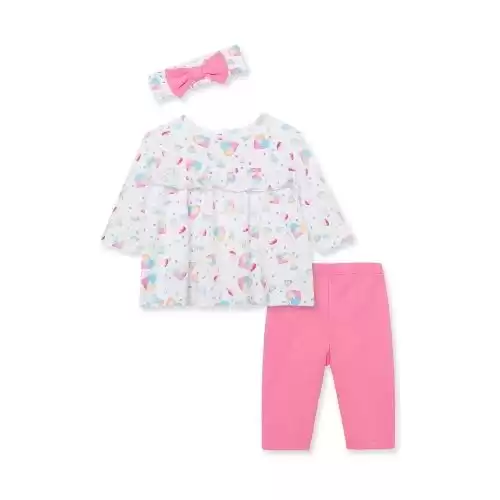 LITTLE ME Rainbow Heart Print Tunic, Leggings & Headband Set