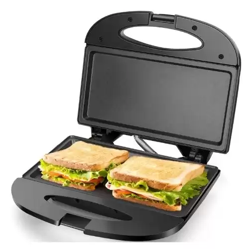 Aigostar Sandwich Maker with Non-stick Deep Grid Surface for Egg, Ham, Steaks Compact Electric Grill Black, ETL Certificated, Roy