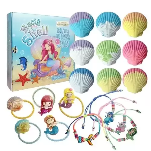 Magic Shell Bath Bomb Gift Set for Kids, 9 Pack Bath Bombs with Little Mermaid for Girls, Organic Bath Bombs with Surprise Inside.