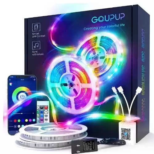 GUPUP 100 FT LED Strip Lights,Bluetooth LED Lights for Bedroom, Color Changing Light Strip with Music Sync, Phone Controller and IR Remote(APP+Remote +Mic).