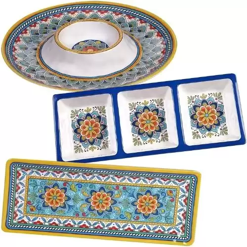 Certified International Portofino 3 Piece Melamine Hostess Set, Multi Colored