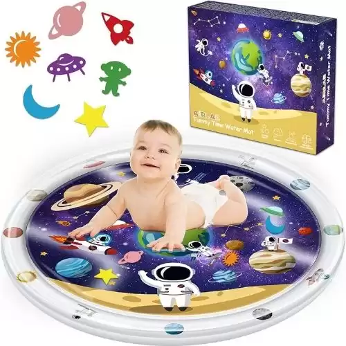 Large Tummy Time Mat 40'' × 40'' Baby Water Inflatable Play Activity Center Infant Toy for 3 6 9 Months Newborn Boy Girl Gift Development Sensory Stimulation Growth