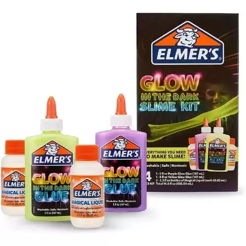 Elmer's Glow-in-the-Dark Slime Kit (2062242), Yellow + Purple Glow, 4 Piece Kit