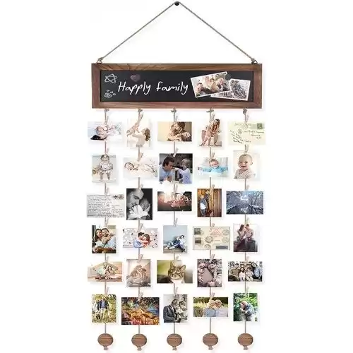 Bikoney Picture Frames Collage Photo Hanging Display Picture Board Wood Rustic Frames for Wall Decor with Blackboard and 30 Clips Carbonized Black