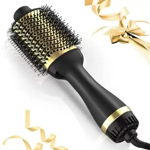 Hair Dryer Brush, Blow Dryer Brush Negative Ions, 4 in 1 Hot Air Brush, One Step Hair Dryer & Styler Volumizer with Enhanced Titanium Barrel, Blow Dryer Brush for Women (Gold)