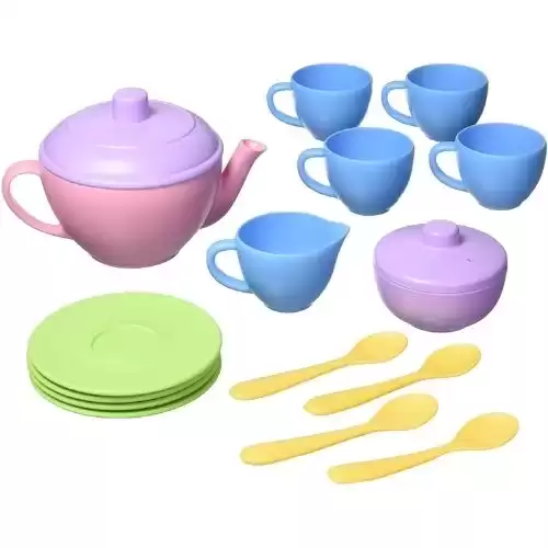 Green Toys Tea Set, Pink CB - 17 Piece Pretend Play, Motor Skills, Language & Communication Kids Role Play Toy. No BPA, phthalates, PVC. Dishwasher Safe, Recycled Plastic, Made in USA.