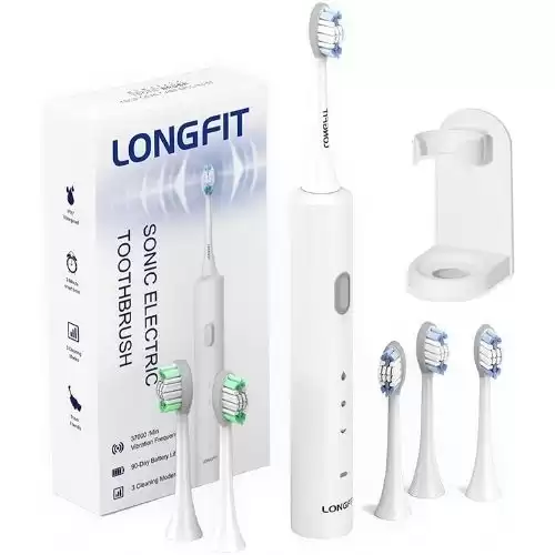 Electric Toothbrush for Adult Ultrasonic, LONGFIT 90 Days Standby 37000VPM Clean Massage Sensitive Modes with 5 Replacement Toothbrush Heads