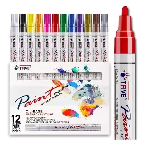 Paint Pens Paint Markers Never Fade Quick Dry and Permanent, 12 Color Oil-Based Waterproof Paint Marker Pen Set for Rock Painting, Ceramic, Wood, Fabric, Plastic, Canvas, Glass, Mugs, DIY - TF001