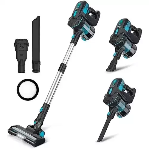 INSE Cordless Vacuum Cleaner, Lightweight Cordless Stick Vacuum Up to 40min Runtime, Powerful 6-in-1 Vacuum Cleaner Cordless with 1L Large Dustbin, Quiet Hardwood Floor Vacuum for Pet Hair Home Car