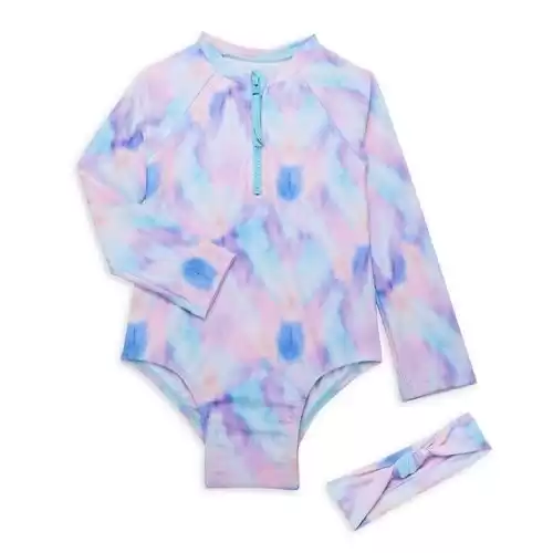 ANDY & EVAN Baby Girl’s 2-Piece Rashguard One-Piece & Headband Set