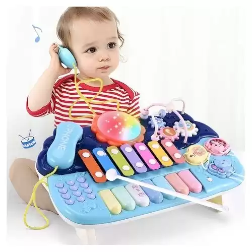 Baby Musical Toys- Multifunction Toys Kids Drum Set with Phone Bead Maze Gear Xylophone Piano Electronic Learning Toys for Baby Infant Toddler Birthday Gifts for Kids