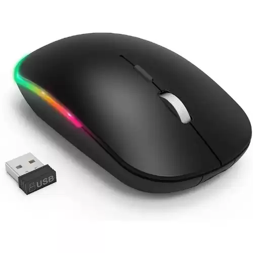 Bluetooth Wireless Mouse, Slim Silent Mouse 2.4G Rechargeable Computer Mice with USB & Bluetooth 3.0/5.0, Cordless Mouse with RGB Backlit for Laptop, Mac, iPad, Computer(Black)