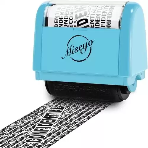 Miseyo Wide Roller Stamp Identity Theft Stamp 1.5 Inch Perfect for Privacy Protection - Blue