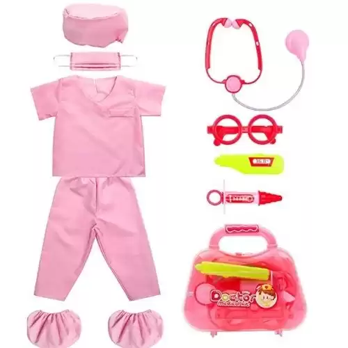 Kid’s Scrubs fedio Role Play Costume Dress up Set with Medical Toys Kit for Toddler Children