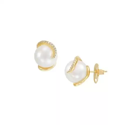 Saks Fifth 14K Yellow Gold, 12-13MM Ming Pearl & Diamond Stud Earrings