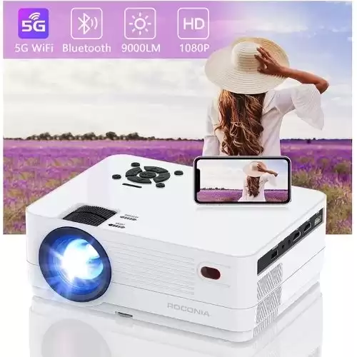 Native 1080P 5G WiFi Bluetooth Projector, Roconia 9000LM Full HD Movie Projector, 300