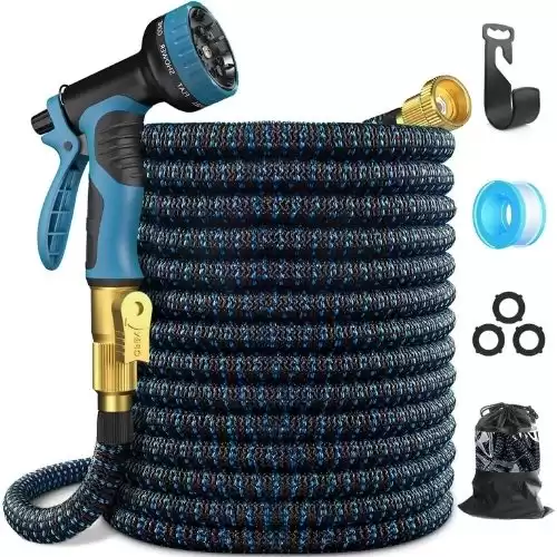 Expandable Garden Hose 25 ft Jaopec Water Hose, Collapsible Hose with 10 Function Spray Nozzle, Lightweight and Kink-Free Flexible Shrinking Hose, Durable 3/4 inch Solid Brass Fittings 5-Layer Latex