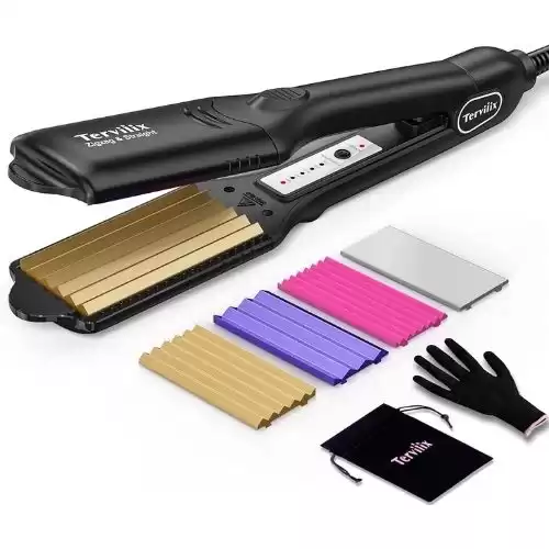 Terviiix Hair Crimper for Women with 4 Interchangeable Plates, Keratin & Argan Oil Infused Crimping Iron for Hair, Volumizing Crimper Hair Iron with 5 Heat Settings & 60 Min Auto Off