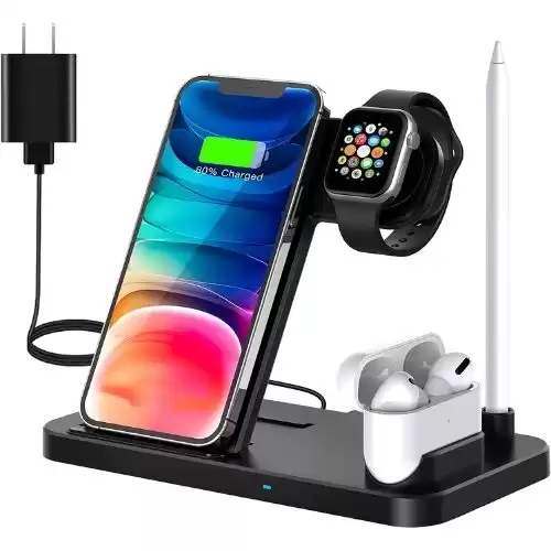 ESTAVEL Wireless Charger, 4 in 1 Fast Wireless Charging Station 18W Charging Stand Compatible with Apple Watch AirPods 1/2/Pro iPhone 13/13 Pro/12/12 Pro/SE/11/11pro/X/XS/XR/Xs Max/8/8 Plus