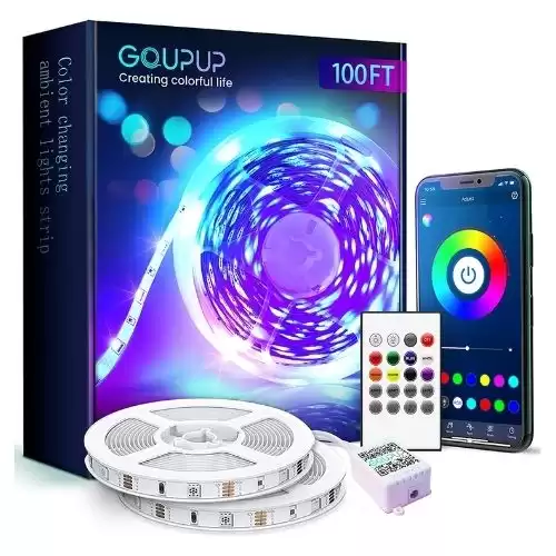 Gupup Bluetooth LED Strip Lights 100ft,Color Changing LED Lights for Bedroom,Built-in-Mic,Music Sync LED Light Strips,Phone Smart Controlled(50 ftX2/APP+Remote+Mic)