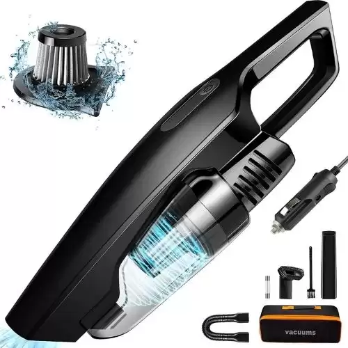 Car Vacuum, CherylonCar Portable Car Vacuum Cleaner High Power 150W/8000Pa, Handheld Vacuum w/16.4Foot Cable, DC12V, Auto Accessories Kit for Interior Detailing and Car Interior Kit - Black