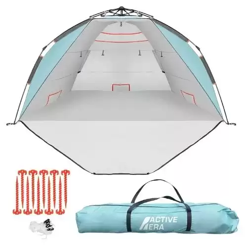 Active Era Premium Beach Tent Easy Setup – Portable 3-4 Person Beach Shade Tent Sun Shelter with UPF 50+ Rated Sun Protection & Extended Porch - Beach Tents Sun Shelter Beach Essentials