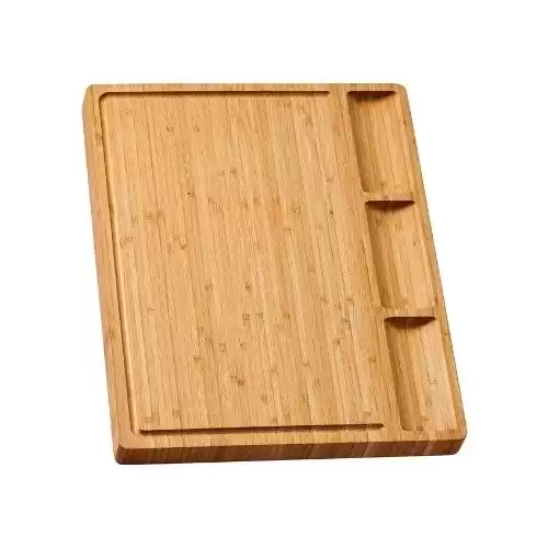 Large Bamboo Wood Cutting Board for Kitchen, Cheese Charcuterie Board with 3 Built-in Compartments and Juice Grooves, Butcher Block (17x12.6