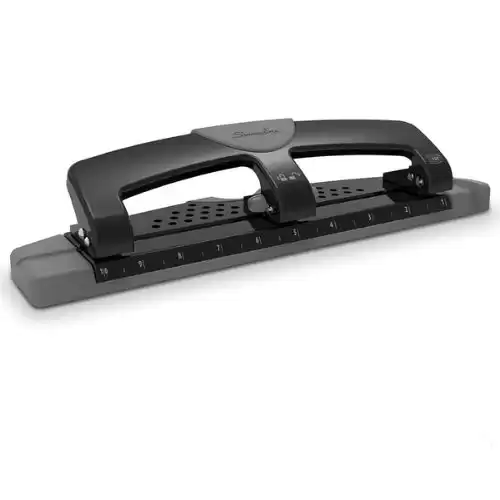 Swingline 3 Hole Punch, Hole Puncher, 12 Sheet Punch Capacity, Low Force, SmartTouch, Black/Gray (74134)