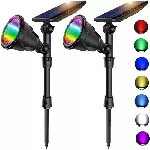 Solar Lights Outdoor Waterproof,9 Lighting Options Solar Spot Lights 2-in-1 Landscape Lighting Color Changing Garden Decor Lights for Path Yard Driveway Walkway Tree Flag Holiday Decoration 2 Pack