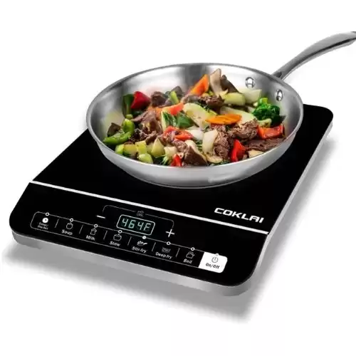 COKLAI Portable Induction Cooktop 1800W Induction Burner for Cooking with 6 Programs, Sensor Touch Countertop Burner with Count-down and Pre-Set Timer, 10 Temperture and 9 Power Induction Hot Plate