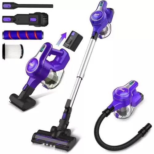 INSE Cordless Vacuum Cleaner, 23Kpa 265W Powerful Suction Stick Vacuum Cleaner, Up to 45min Runtime, Rechargeable Batt, 10-in-1 Lightweight Vacuum for Carpet Hard Floor Pet Hair Car, S6T Purple