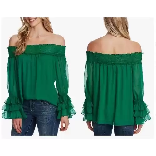 CECE Off the Shoulder Ruffle Cuff Blouse