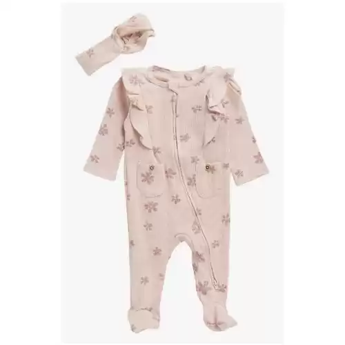 JESSICA SIMPSON Floral Long Sleeve Footie & Headband Set