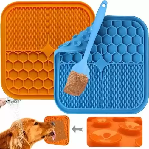 Dog Licking Pad Mat,Connfiton [2 Pack] Slow Feeder for Dog,Dog Bath Distraction Device,Dog Boredom and Anxiety Reducer,Snuffle Mat for Dogs,Dog Puzzle Toys,for Bathing,Grooming and Training BPA-Free